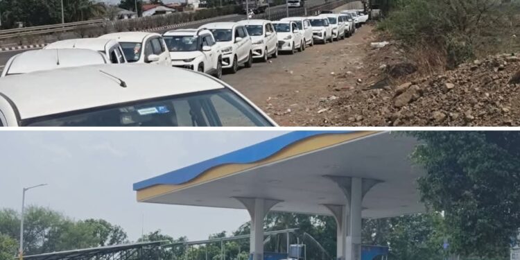 सीएनजी तुटवड्यामुळे महामार्गावर वाहनांच्या लागल्या रांगा !अपघाताचा धोका वाढला अन् प्रशासनाचे दुर्लक्ष