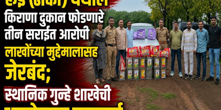 किराणा दुकान फोडणारे तीन सराईत आरोपी लाखोंच्या मुद्देमालासह जेरबंद; स्थानिक गुन्हे शाखेची धडाकेबाज कारवाई