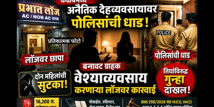 कळंबमध्ये अनैतिक देहव्यवसायावर पोलिसांचा छापा प्रभात लॉजमधून दोन महिलांची सुटका, तिघांविरुद्ध गुन्हा दाखल