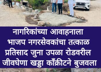 जुना उपळा रोडवरील जीवघेणा खड्डा काँक्रीटने बुजवला