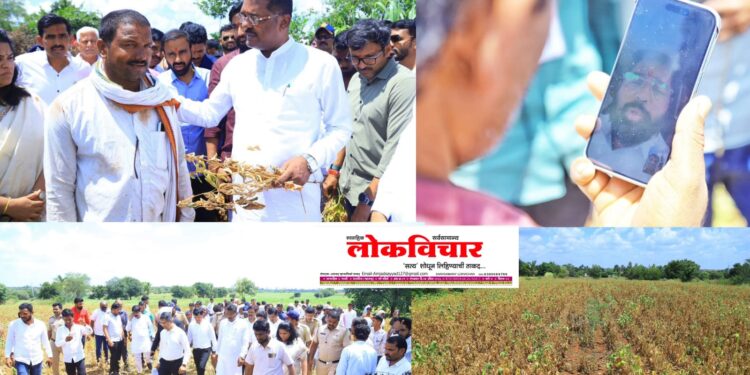पालकमंत्री प्रताप सरनाईक थेट दुष्काळग्रस्त शेतकऱ्यांच्या बांधावर